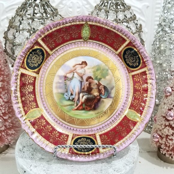 Antique Royal Vienna Pink Cabaret Plate Signed Kaufmann Gilt Victorian Austria - Picture 1 of 6